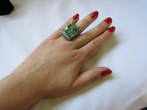 Silver Plated Large Stone Ring - Irridescent