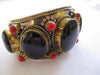 Tibetan Bracelet Cuff with 3 Black Onyx Stones + red Coral Accents