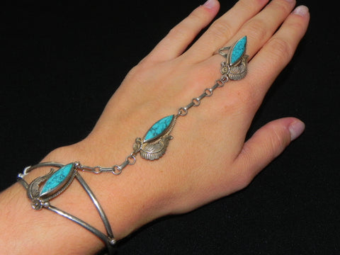 Southwest Bracelet, Sterling Turquoise Slave Bracelet