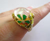 Sterling Ring, Domed Mother of Pearl w/ Enamel sz 7