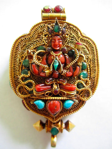 Tibetan Gau Pendant Box, Jeweled Chenrezig