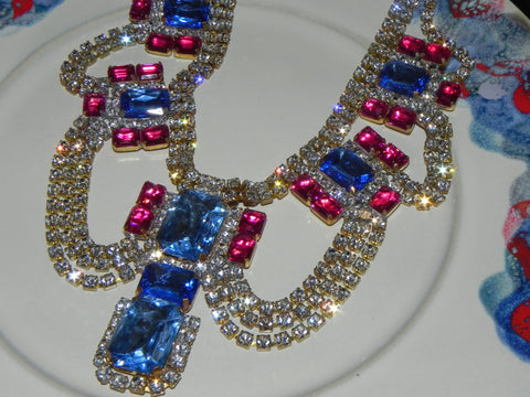 Vintage Necklace w/ Czech Glass Crystal & Rhinestone