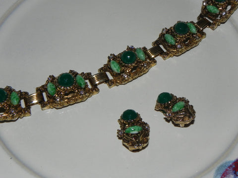 Vintage Set w/ Green Glass & Rhinestone