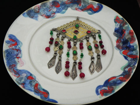 Egyptian Pendant w/ Ruby, Emerald & Glass