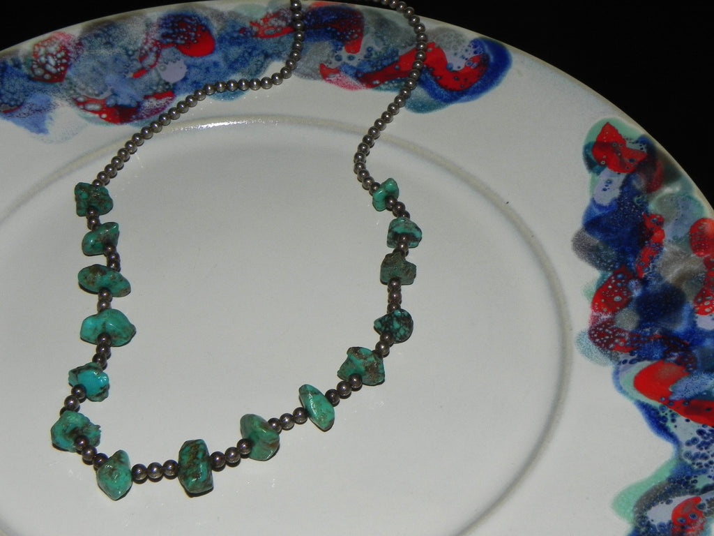 Estate Sterling Necklace,Southwest w/Turquoise Nuggets