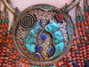 Tibetan Necklace Drippy Coral Turqouise Lapis with Center Pendant