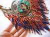 Tibetan Necklace Drippy Coral Turqouise Lapis with Center Pendant