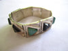 Estate Sterling Bracelet Mexican Malachite + Onyx Diamond Pattern