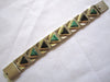 Estate Sterling Bracelet Mexican Malachite + Onyx Diamond Pattern