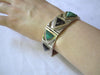 Estate Sterling Bracelet Mexican Malachite + Onyx Diamond Pattern