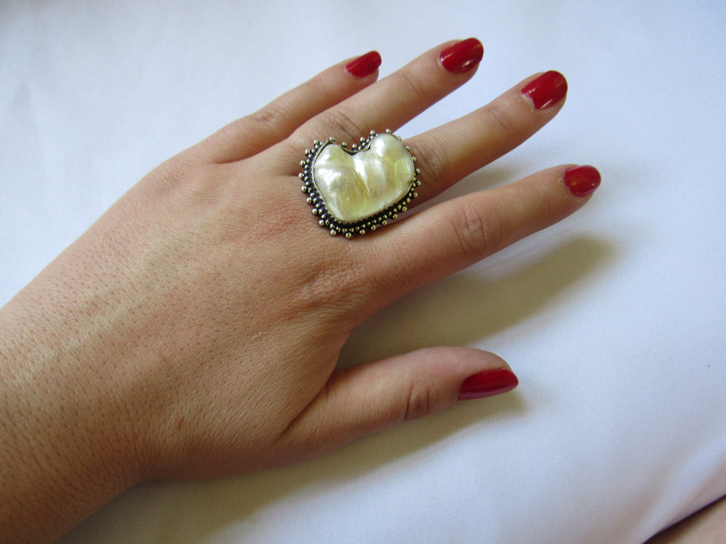Silver Plated Large Stone Ring - Natural White