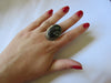 Silver Plated Large Stone Ring - Oval Black and Grey