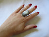 Silver Plated Large Stone Ring - Oval Grey White