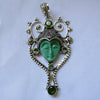Sterling Silver Plated Moonface Pendant - Green