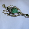 Sterling Silver Plated Moonface Pendant - Green