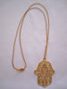 Turkish Pendant Necklace "Large Hamsa" 22Kt Gold Over Bronze- Handmade