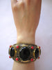 Tibetan Bracelet Cuff with 3 Black Onyx Stones + red Coral Accents