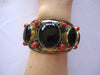 Tibetan Bracelet Cuff with 3 Black Onyx Stones + red Coral Accents