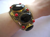 Tibetan Bracelet Cuff with 3 Black Onyx Stones + red Coral Accents