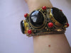 Tibetan Bracelet Cuff with 3 Black Onyx Stones + red Coral Accents