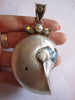 Estate Sterling Pendant w/ Huge Nautilus Shell, Pearl & Blue Topaz