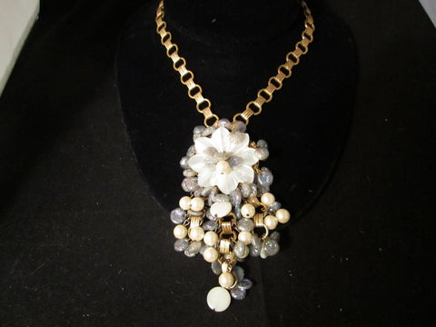 Vintage Necklace, Designer, Amazingly Beautiful Drippy Pearl + Iridescent Chip Beaded