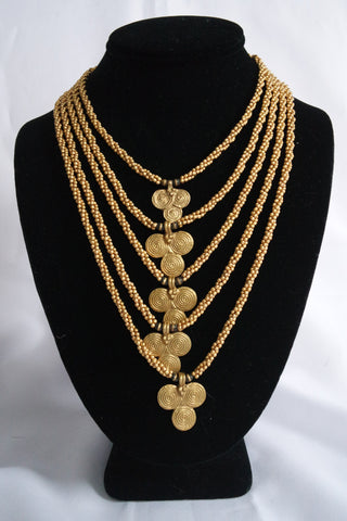 Naga India Necklace 5 Tier Waterfall Brass or Silver