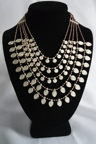 Naga India Necklace 5 Tier Multi Beaded Brass or Silver Coated