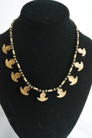 Naga India Necklace Single Anchor Brass or Silver Bead w/ Black Glass Beads