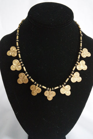 Naga India Necklace Single Clover Brass or Silver Bead w/ Black Glass Beads
