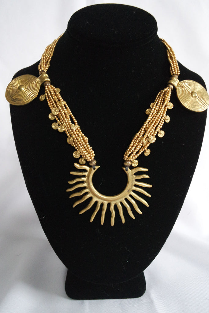 Naga India Necklace, "Tribal Starburst" Brass Handmade Beads