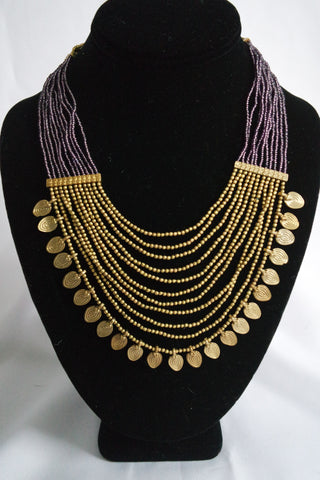 Naga India Necklace, "Elegant Tribal" Drapy Brass + Glass Beads- Many Colors!