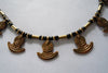 Naga India Necklace Single Anchor Brass or Silver Bead w/ Black Glass Beads