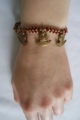 Naga India Bracelet Anchor Beads Brass or Silver Color with Red Glass