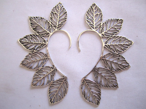 Cutout Leaf Ear Cuff - Silver