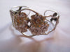 Estate Sterling Bracelet Cuff, Stamped Flower