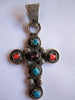 Vintage Pendant, Mexican Turquoise Coral Sterling Silver Cross