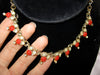 Vintage Necklace, Red Glass Cabachons Clear Rhinestone Necklace