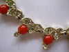 Vintage Necklace, Red Glass Cabachons Clear Rhinestone Necklace