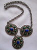 Vintage Necklace, Large Silver Blue Green Cabochon Necklace