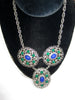 Vintage Necklace, Large Silver Blue Green Cabochon Necklace