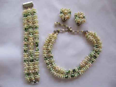 Vintage Set, Plastic Faux Pearl Iridescent Beaded Set