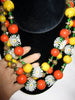 Vintage Necklace, Orange Yellow Flowers & Beads